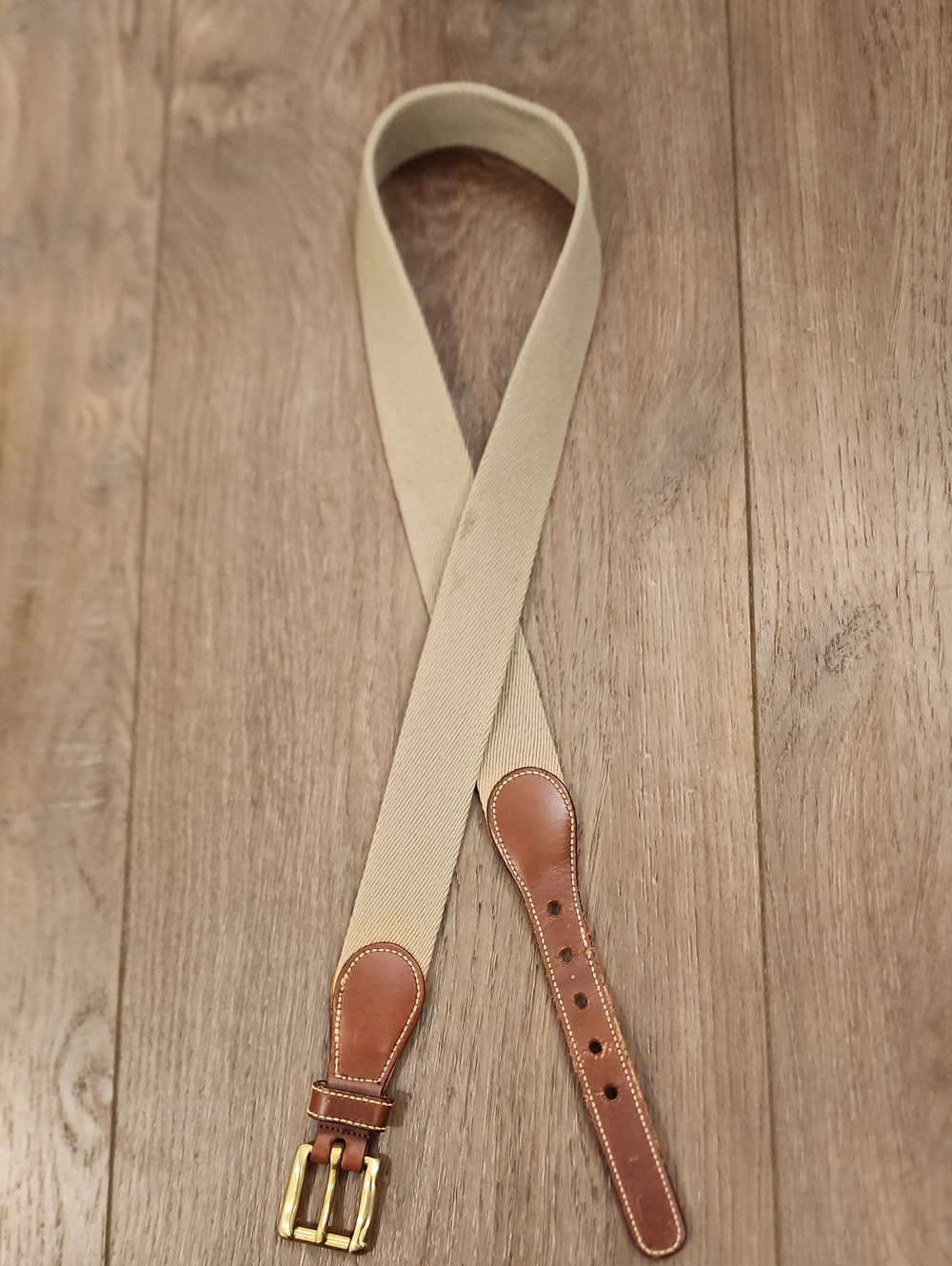 Vintage Dooney Bourke Belt Wool Solid Brass Buckle Leather Trim Neutral size 32